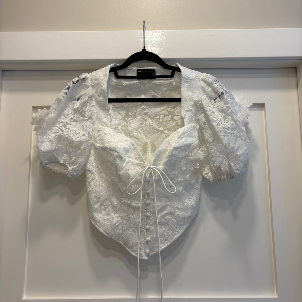 ASOS White Lace Puff Sleeve Blouse